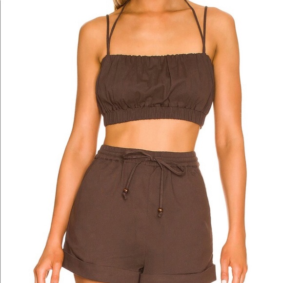 Revolve House of Harlow Rochel Brown Crop Top & Shorts Set XXS